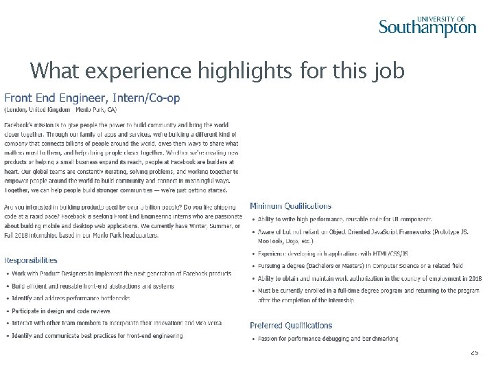 What experience highlights for this job 25 