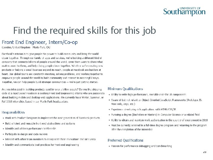 Find the required skills for this job 28 