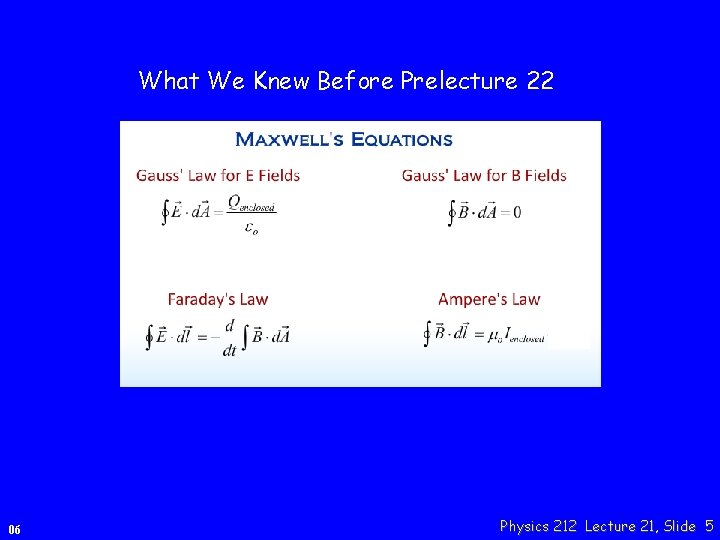 What We Knew Before Prelecture 22 06 Physics 212 Lecture 21, Slide 5 