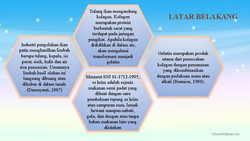 Industri pengolahan ikan patin menghasilkan limbah berupa tulang, kepala, isi perut, sisik, kulit dan