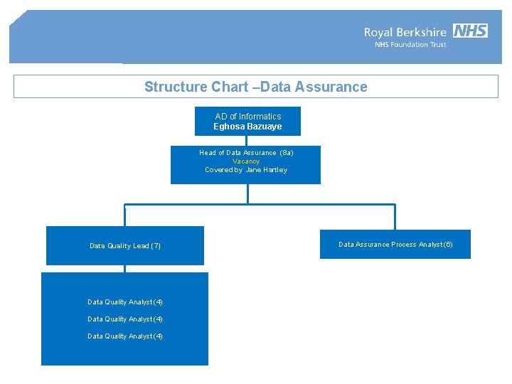 Structure Chart –Data Assurance AD of Informatics Eghosa Bazuaye Head of Data Assurance (8