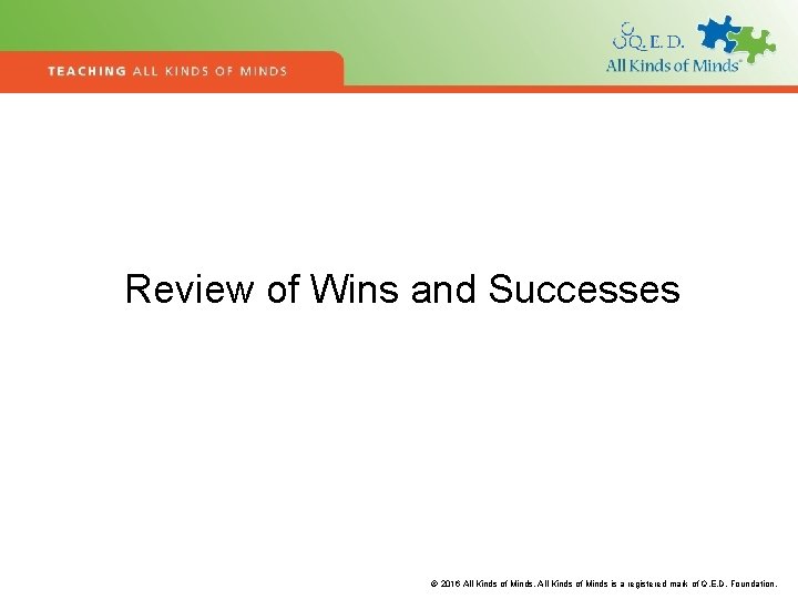 Review of Wins and Successes © 2016 All Kinds of Minds is a registered