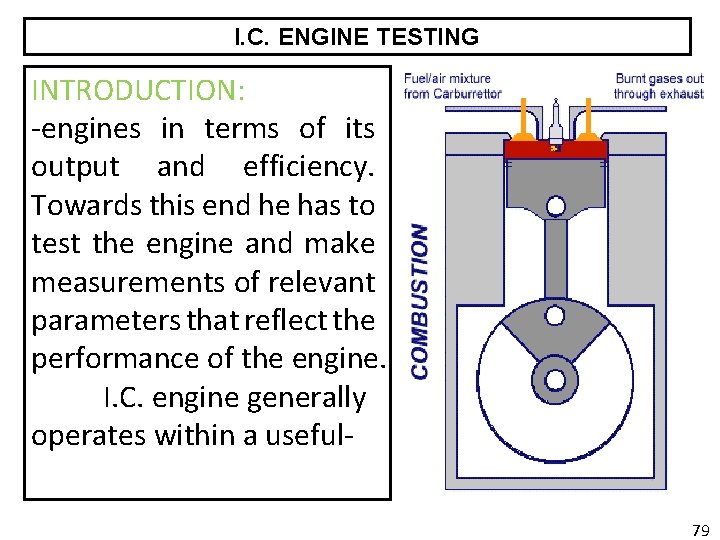 I. C. ENGINE TESTING INTRODUCTION: -engines in terms of its output and efficiency. Towards