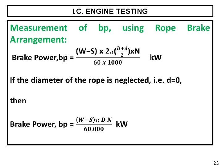 I. C. ENGINE TESTING 23 