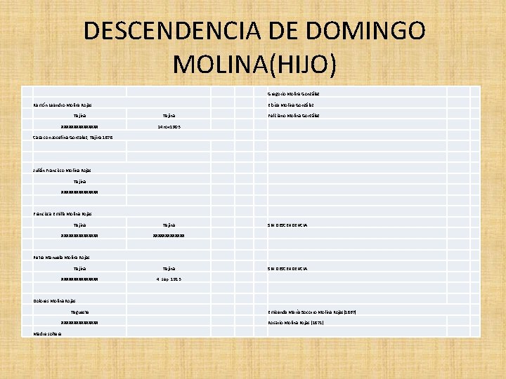 DESCENDENCIA DE DOMINGO MOLINA(HIJO) Gregorio Molina González Ramón Leandro Molina Rojas Eloísa Molina González