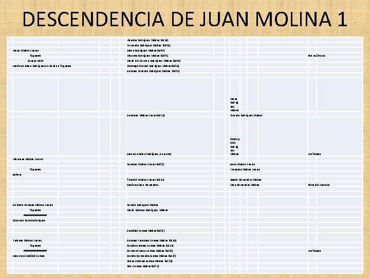 DESCENDENCIA DE JUAN MOLINA 1 Heraclia Rodríguez Molina (1839) Fernando Rodríguez Molina (1841) Juana