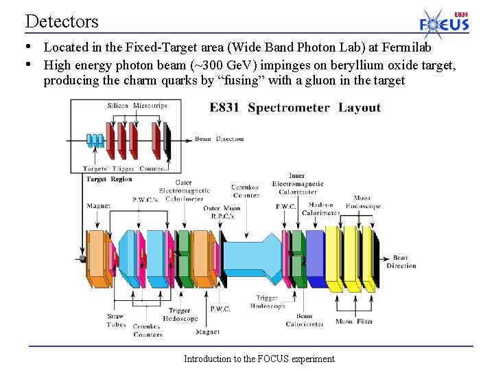 Detectors • Located in the Fixed-Target area (Wide Band Photon Lab) at Fermilab •