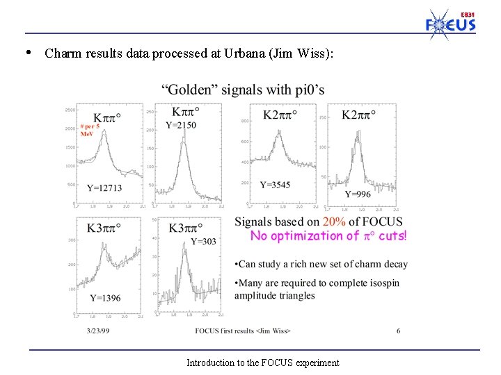  • Charm results data processed at Urbana (Jim Wiss): Introduction to the FOCUS