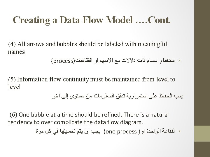 Creating a Data Flow Model …. Cont. (4) All arrows and bubbles should be