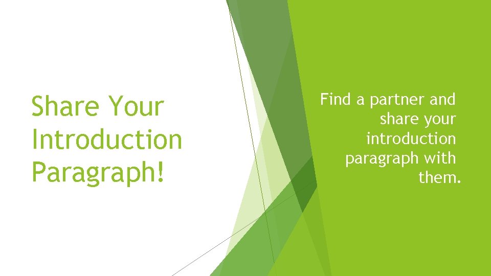 Share Your Introduction Paragraph! Find a partner and share your introduction paragraph with them.