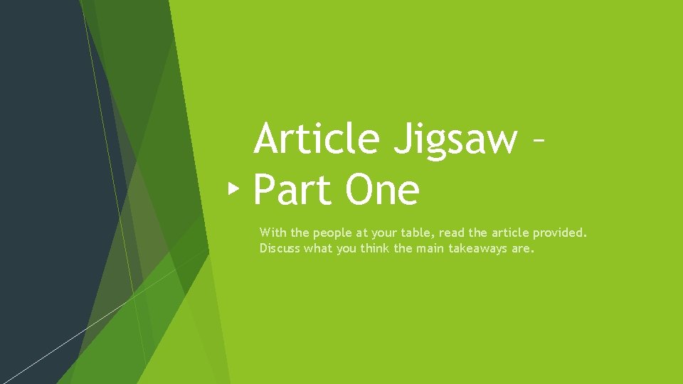 Article Jigsaw – Part One With the people at your table, read the article
