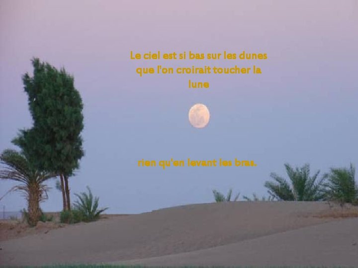 Le ciel est si bas sur les dunes que l'on croirait toucher la lune