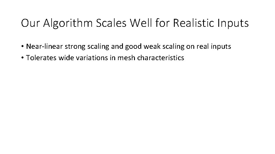 Our Algorithm Scales Well for Realistic Inputs • Near-linear strong scaling and good weak