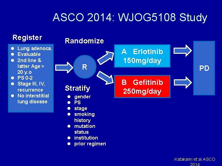 ASCO 2014: WJOG 5108 Study Register l Lung adenoca. l Evaluable l 2 nd