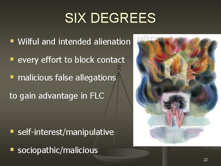 SIX DEGREES § Wilful and intended alienation § every effort to block contact §