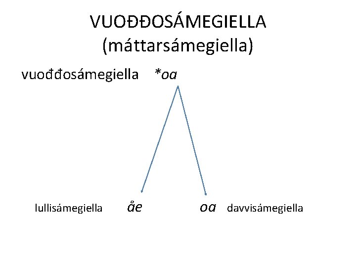 VUOĐĐOSÁMEGIELLA (máttarsámegiella) vuođđosámegiella *oa lullisámegiella åe oa davvisámegiella 