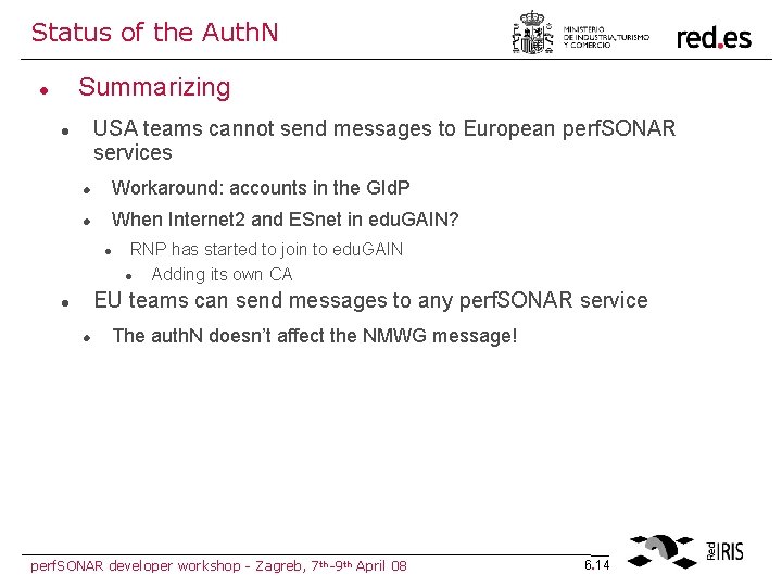 Status of the Auth. N Summarizing USA teams cannot send messages to European perf.