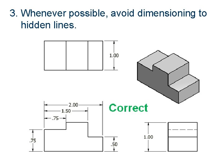 3. Whenever possible, avoid dimensioning to hidden lines. 