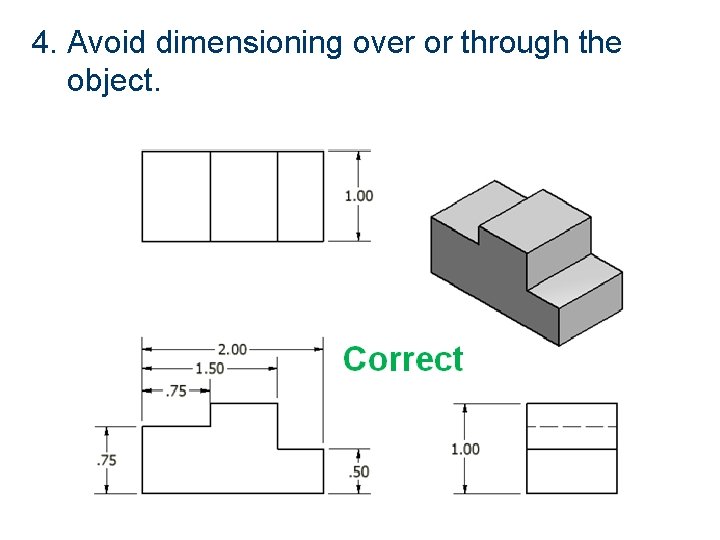 4. Avoid dimensioning over or through the object. 