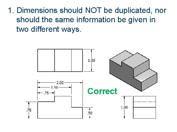 1. Dimensions should NOT be duplicated, nor should the same information be given in