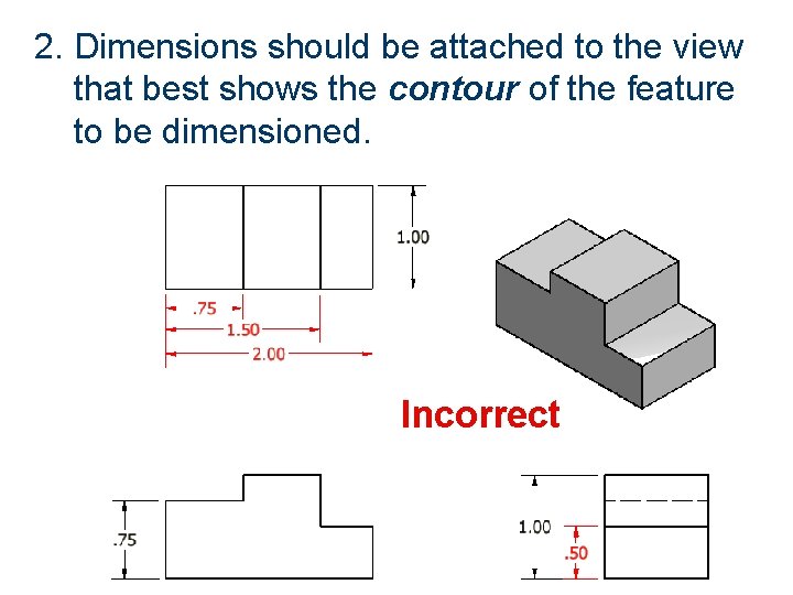 2. Dimensions should be attached to the view that best shows the contour of