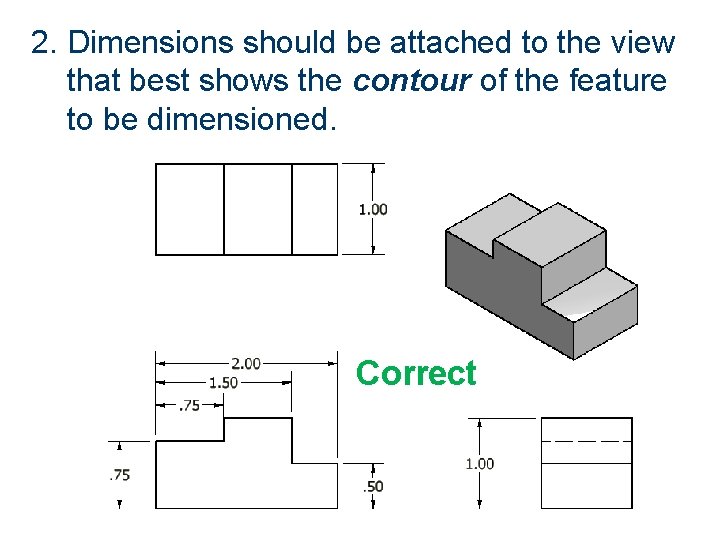 2. Dimensions should be attached to the view that best shows the contour of