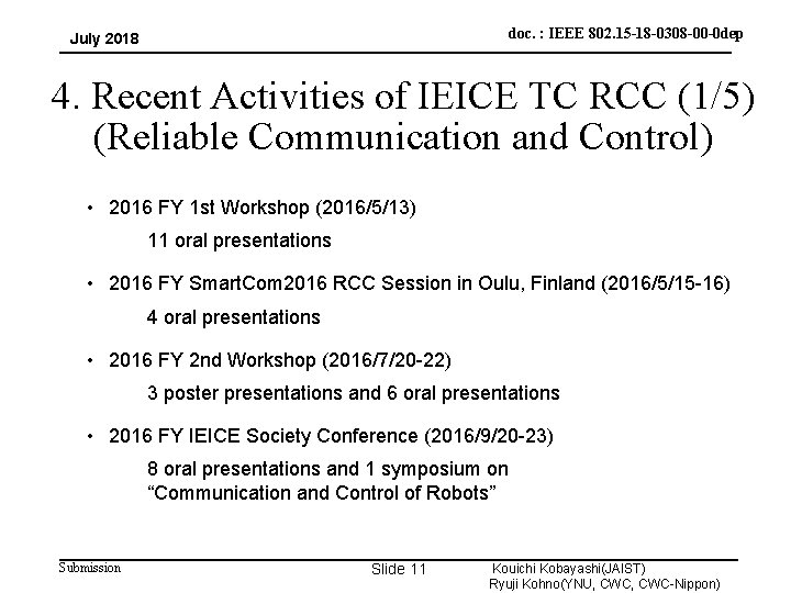 doc. : IEEE 802. 15 -18 -0308 -00 -0 dep July 2018 4. Recent