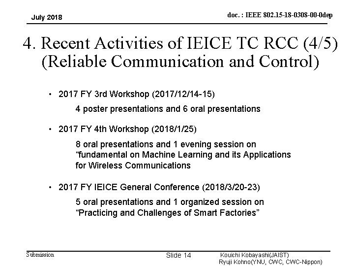 doc. : IEEE 802. 15 -18 -0308 -00 -0 dep July 2018 4. Recent