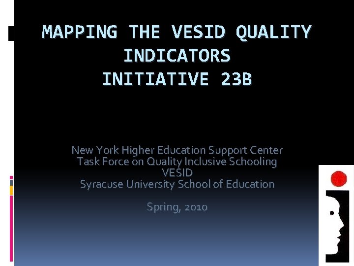 MAPPING THE VESID QUALITY INDICATORS INITIATIVE 23 B New York Higher Education Support Center