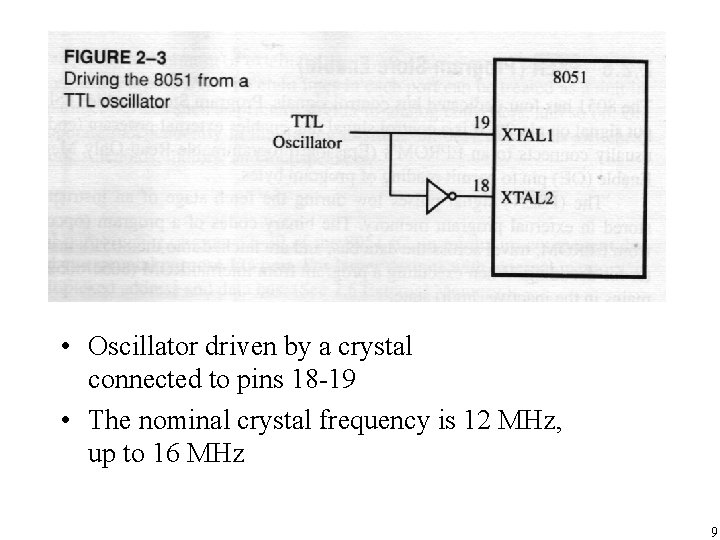  • Oscillator driven by a crystal connected to pins 18 -19 • The