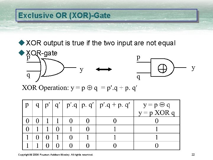Exclusive OR (XOR)-Gate u XOR output is true if the two input are not