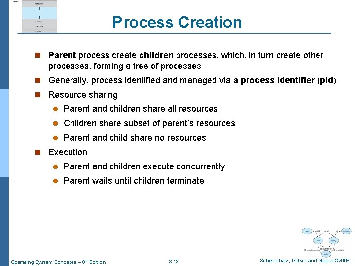 Process Creation n Parent process create children processes, which, in turn create other processes,