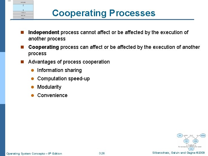 Cooperating Processes n Independent process cannot affect or be affected by the execution of