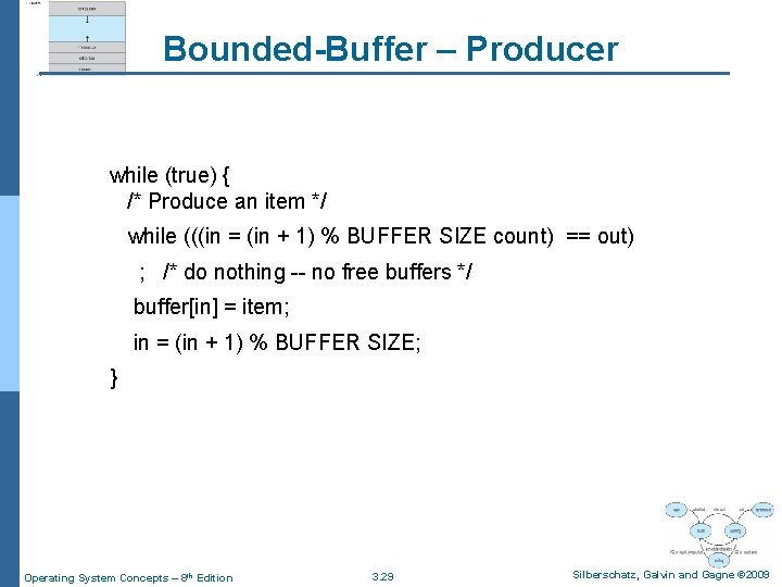 Bounded-Buffer – Producer while (true) { /* Produce an item */ while (((in =