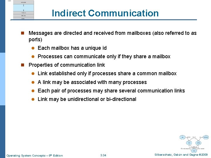 Indirect Communication n Messages are directed and received from mailboxes (also referred to as