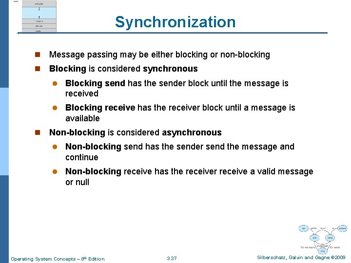 Synchronization n Message passing may be either blocking or non-blocking n Blocking is considered