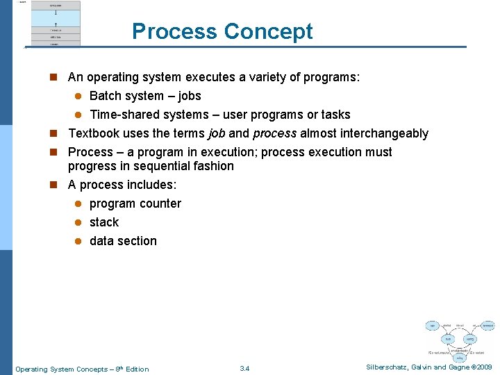 Process Concept n An operating system executes a variety of programs: Batch system –