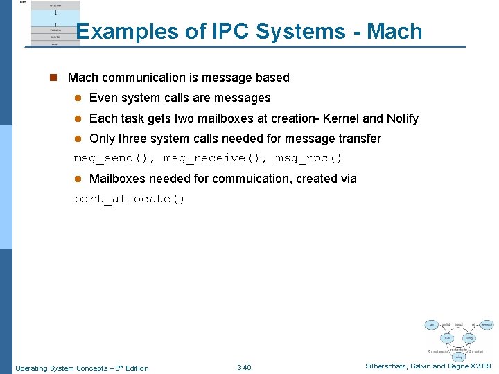 Examples of IPC Systems - Mach n Mach communication is message based l Even