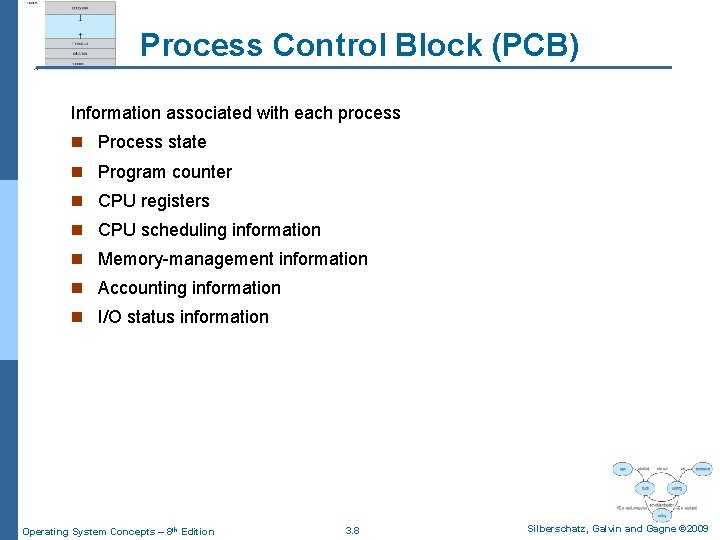 Process Control Block (PCB) Information associated with each process n Process state n Program