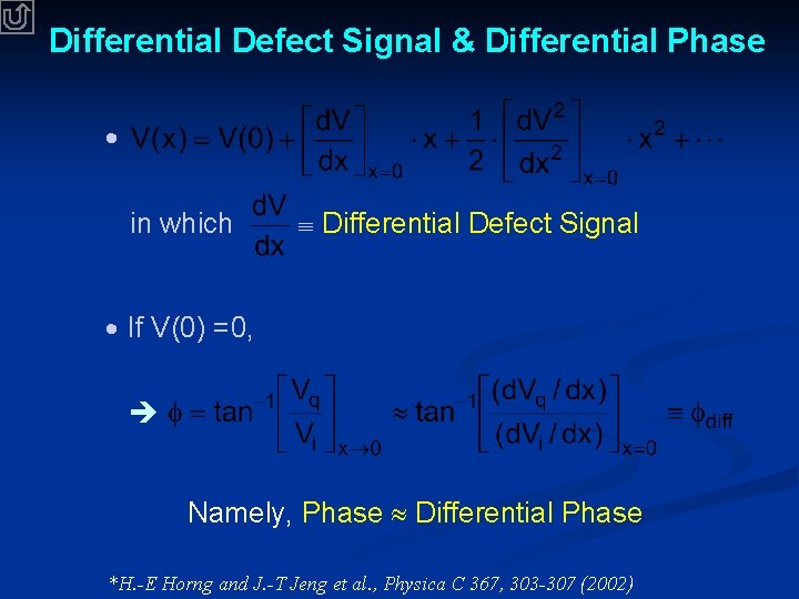 Differential Defect Signal & Differential Phase in which Differential Defect Signal If V(0) =0,