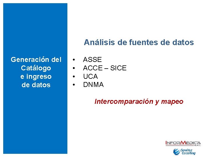 Análisis de fuentes de datos Generación del Catálogo e ingreso de datos • •