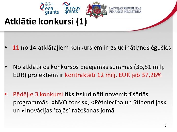 Atklātie konkursi (1) • 11 no 14 atklātajiem konkursiem ir izsludināti/noslēgušies • No atklātajos