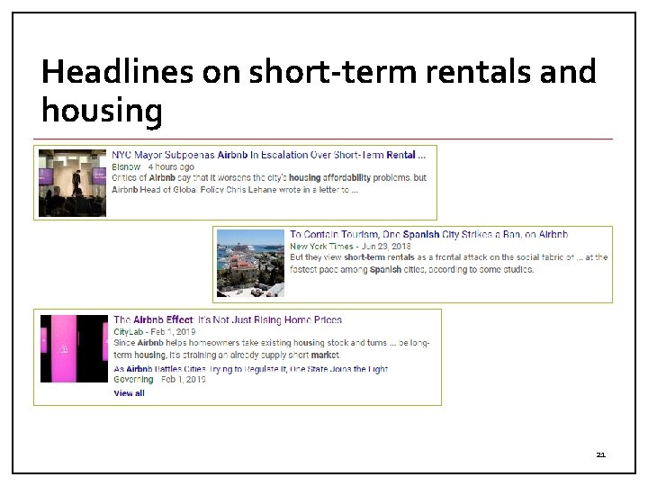 Headlines on short-term rentals and housing 21 