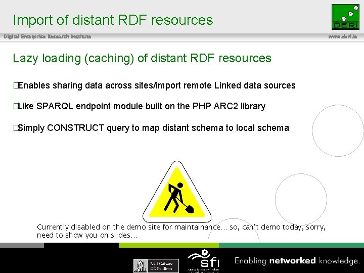 Import of distant RDF resources Digital Enterprise Research Institute Lazy loading (caching) of distant