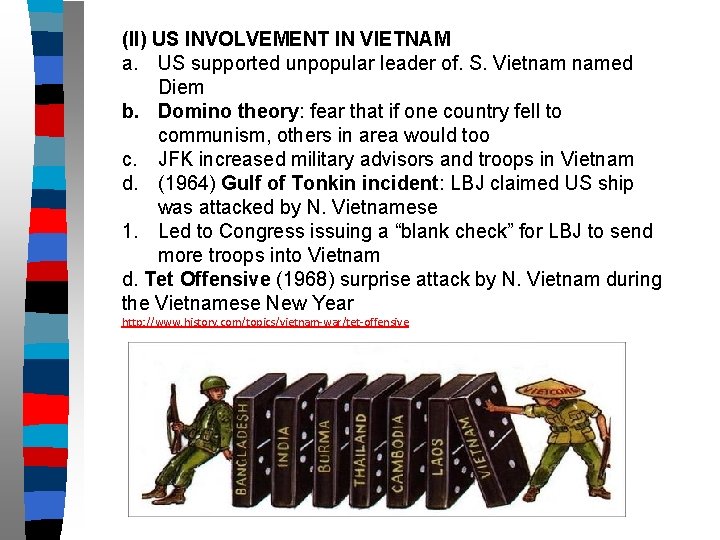 (II) US INVOLVEMENT IN VIETNAM a. US supported unpopular leader of. S. Vietnam named