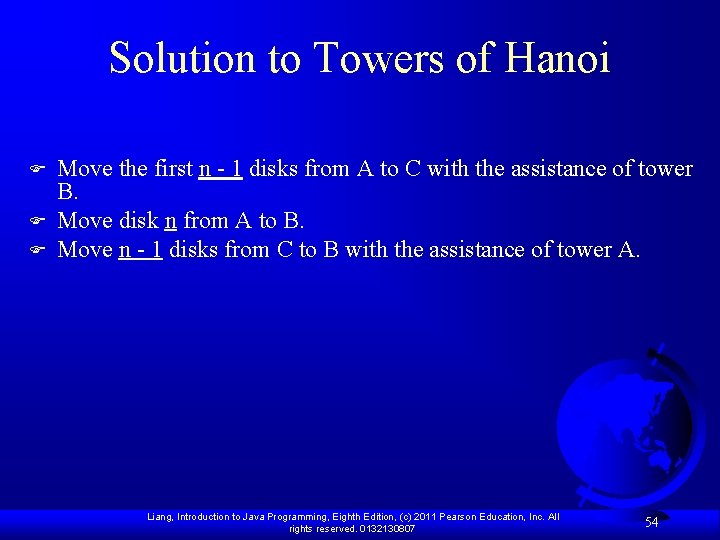 Solution to Towers of Hanoi F F F Move the first n - 1