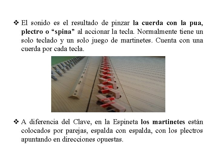 v El sonido es el resultado de pinzar la cuerda con la pua, plectro