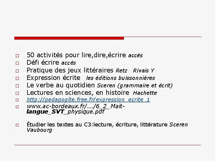 o o o o 50 activités pour lire, dire, écrire accés Défi écrire accés