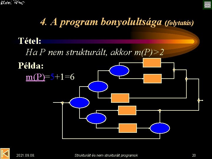  4. A program bonyolultsága (folytatás) Tétel: Ha P nem strukturált, akkor m(P)>2 Példa: