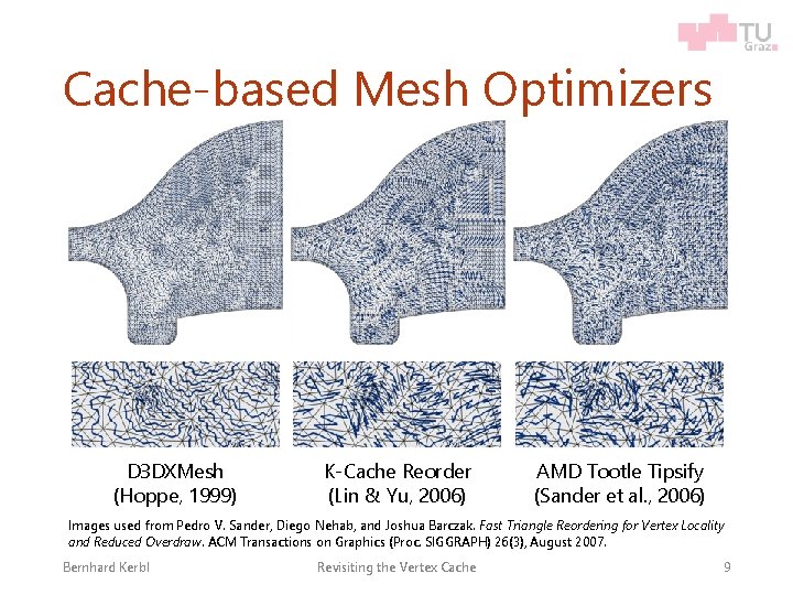Cache-based Mesh Optimizers D 3 DXMesh (Hoppe, 1999) K-Cache Reorder (Lin & Yu, 2006)
